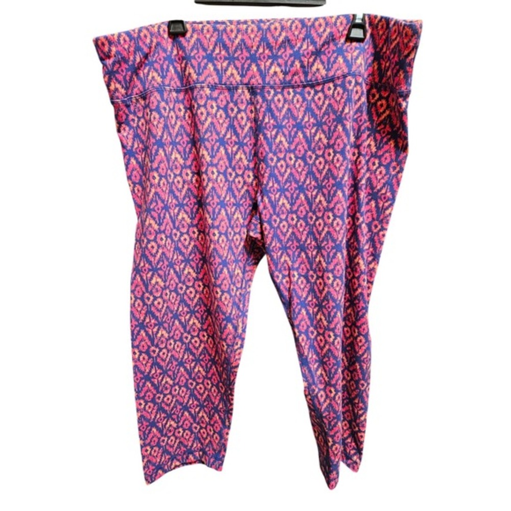 Womens Activewear Leggings Pants Blue‎ Pink Orange Ikat Print Cropped Size XL